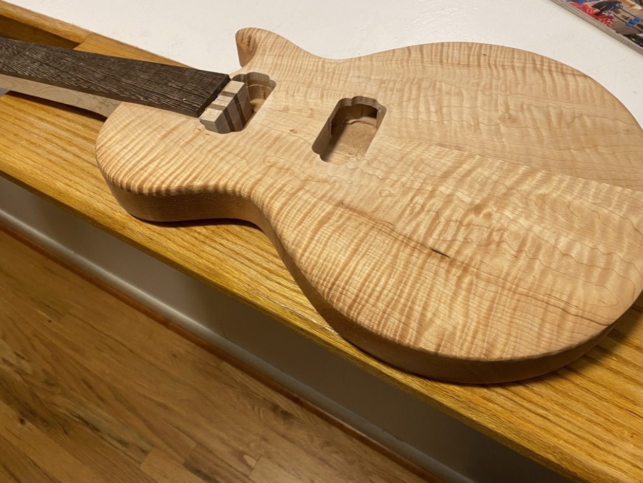 Raw figured maple body ready for shaping