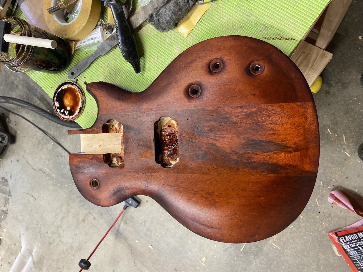 Staining and finishing process in the workshop