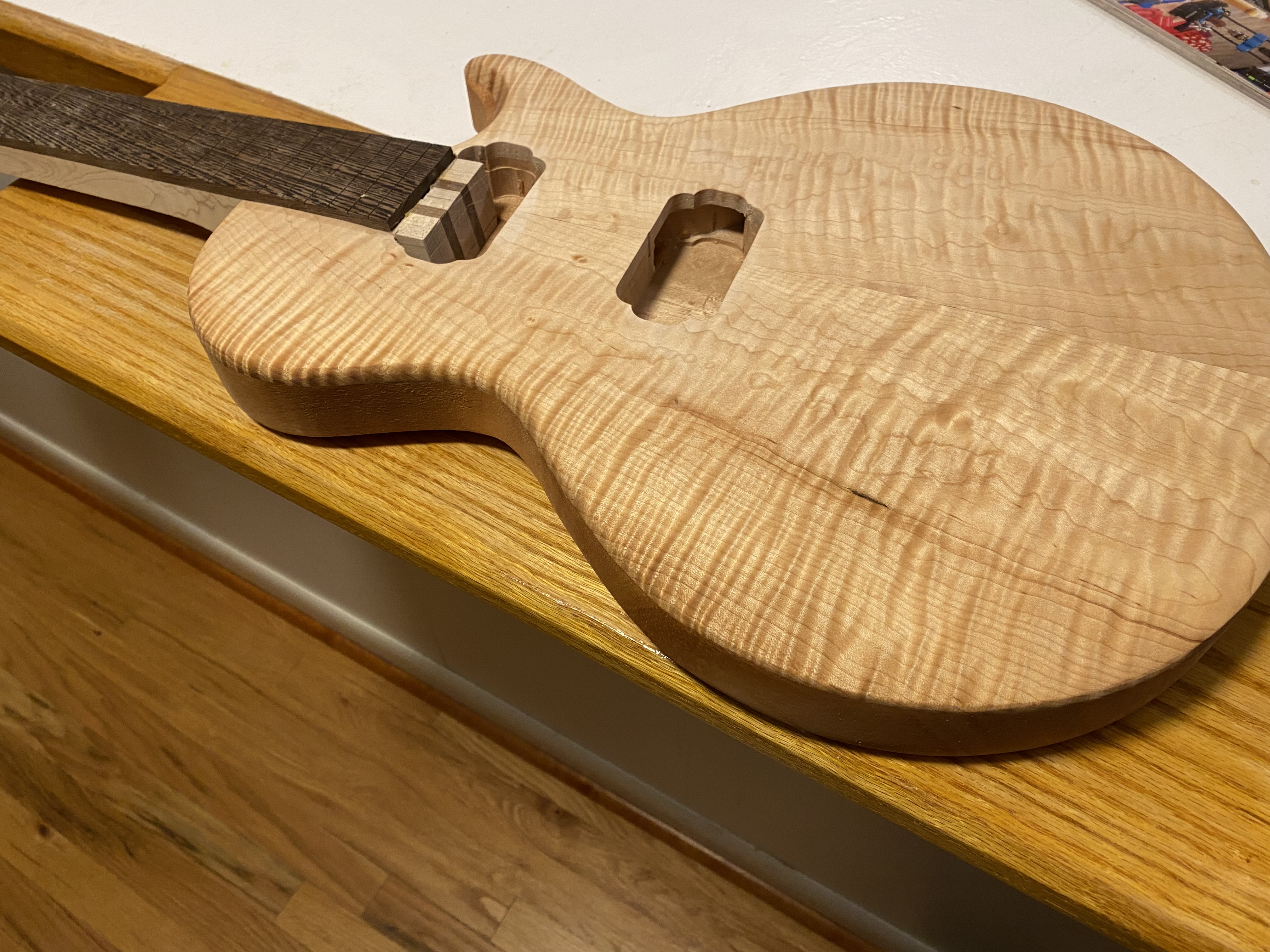Raw figured maple body ready for shaping