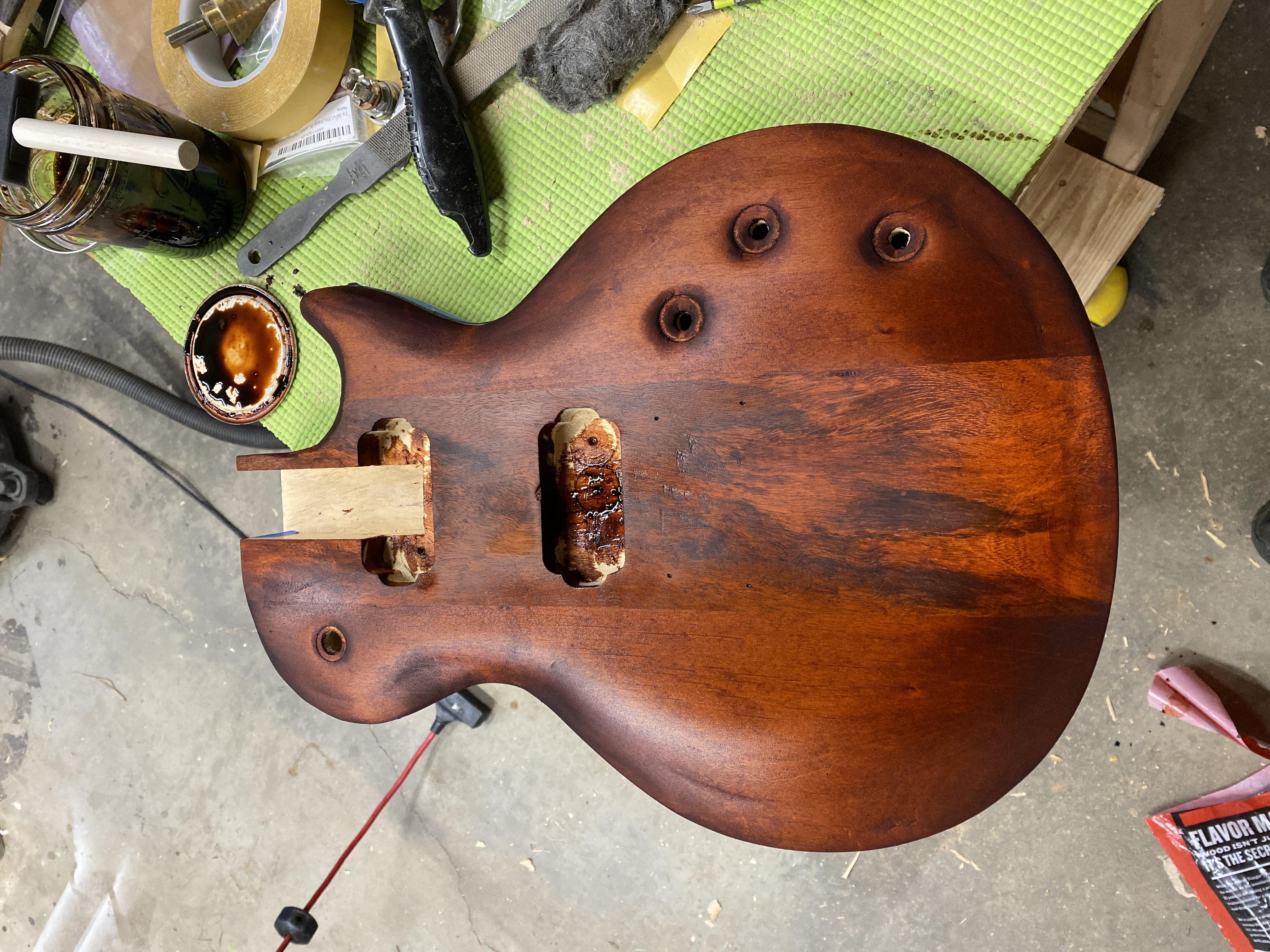 Staining and finishing process in the workshop